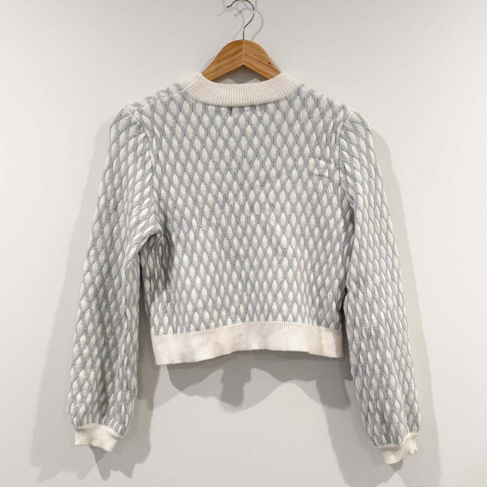 ANTHROPOLOGIE Pepin Diamond Knit Crop Pullover Sweater Gray Ivory XS EUC - Picture 5 of 5